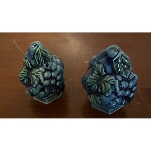 Vintage MCM Inarco Salt & Pepper Shaker Blue Fruit Bowl Topiary No Stopper